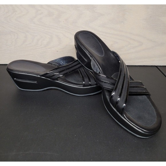 Cole Haan Air Women's SZ 11 B Sandals Platform Wedge Slip On Black Leather - Picture 1 of 9